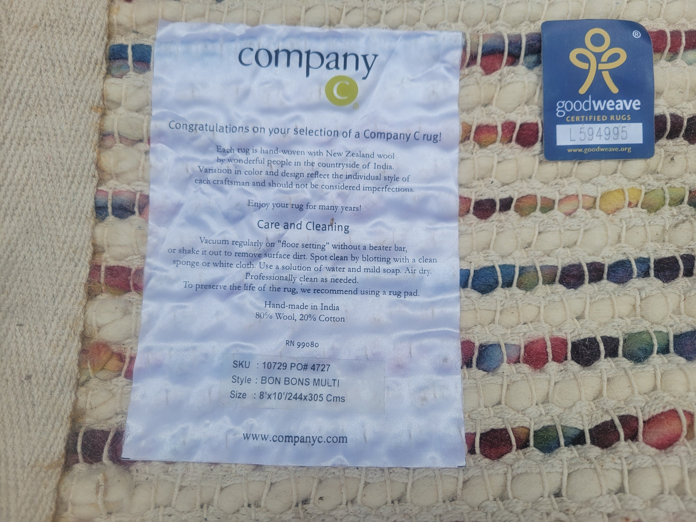 8' x 10' Hand-Woven Rainbow Wool Bon Bons Rug by Company C (AS IS)
