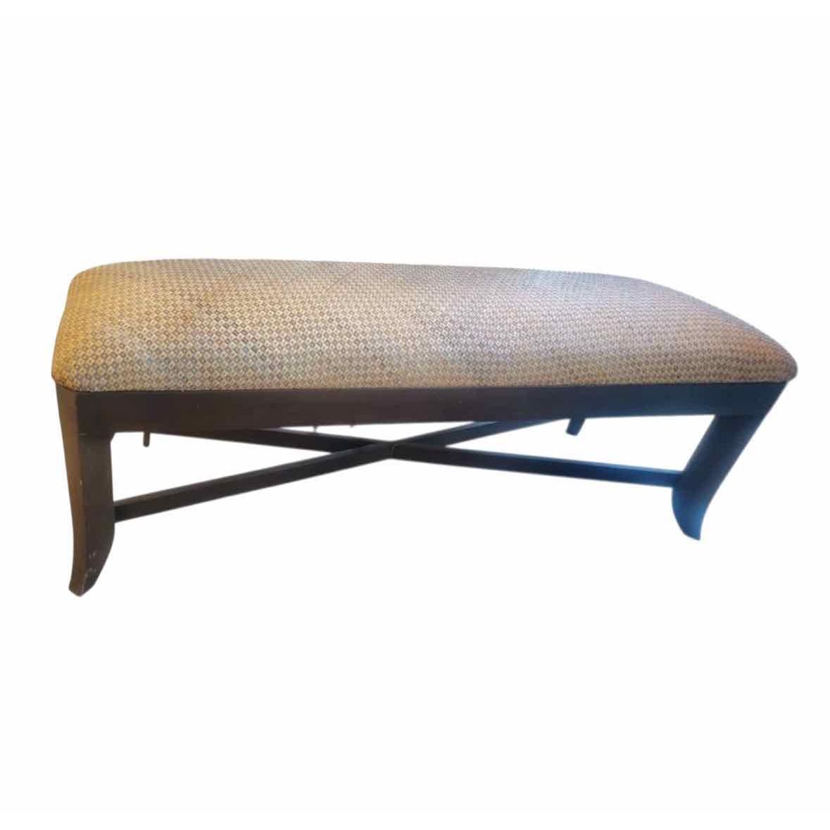 Vintage Dark Wood Bench w/ Wicker Seat