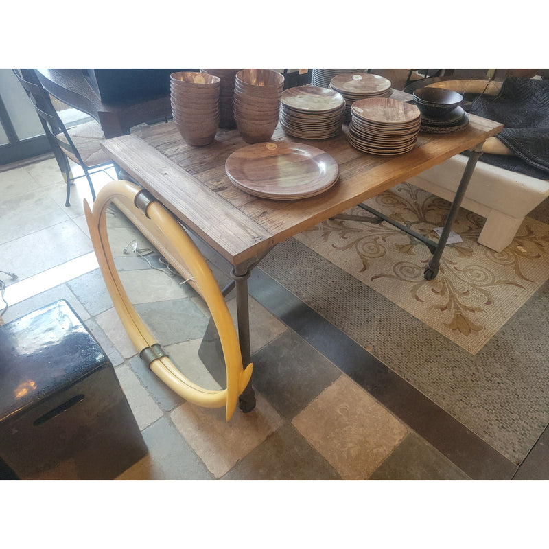 Antiqued Elm & Distressed Cast Metal Desk on Wheels by RH - colletteconsignment.com