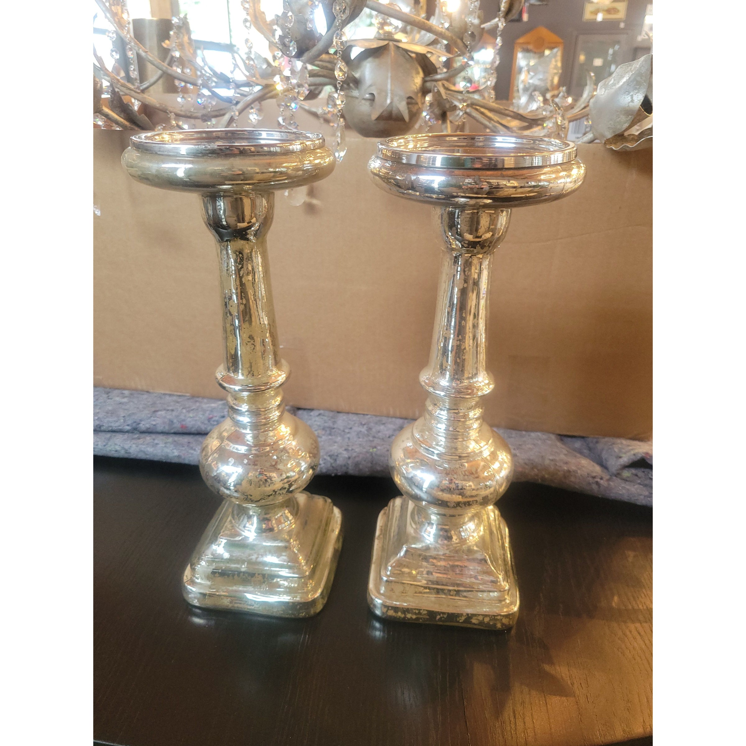 Set of 6  Mercury Glass Pillar Candle Holders
