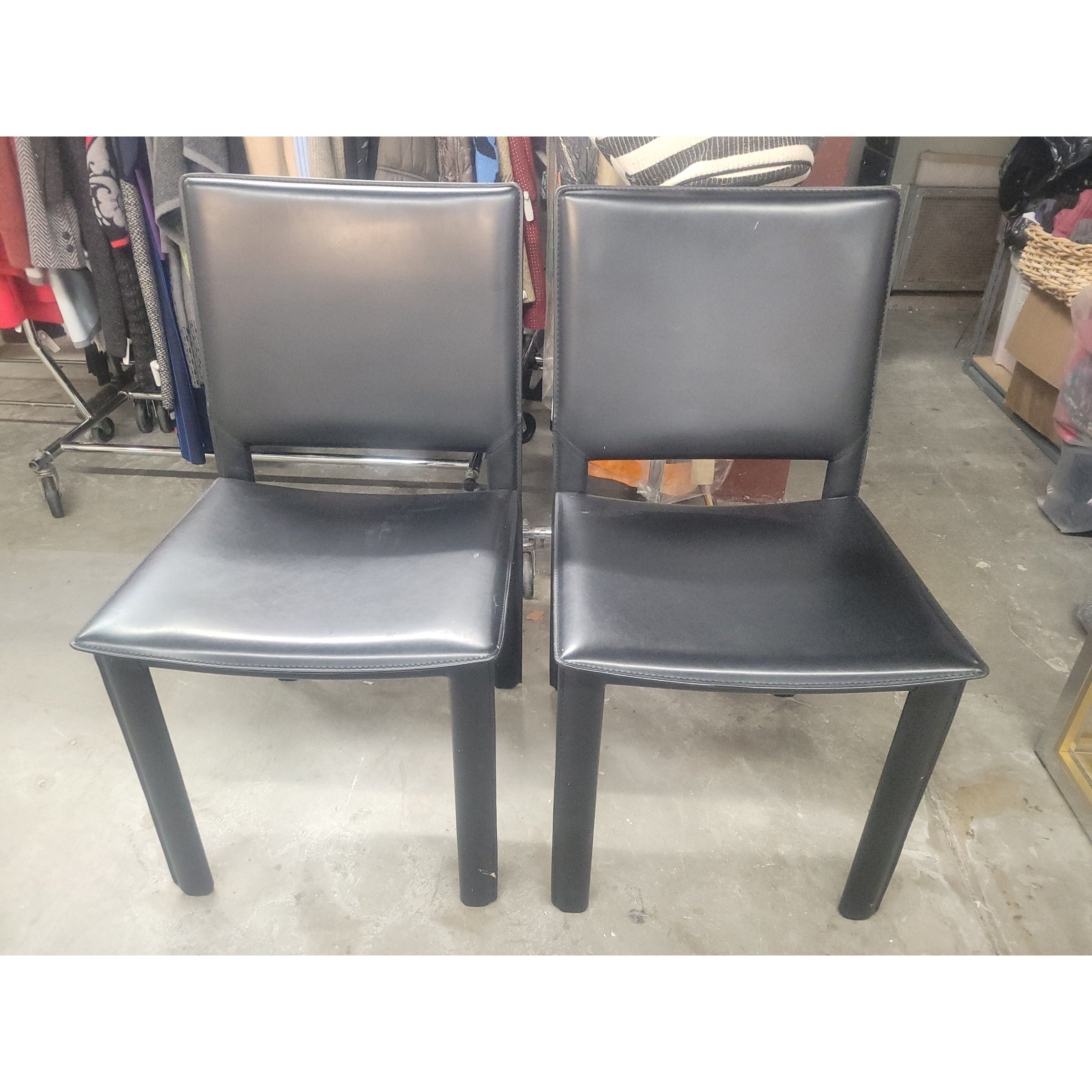 SET of 4 Leather Wrapped Steel Dining Side Chairs by Maria Yee