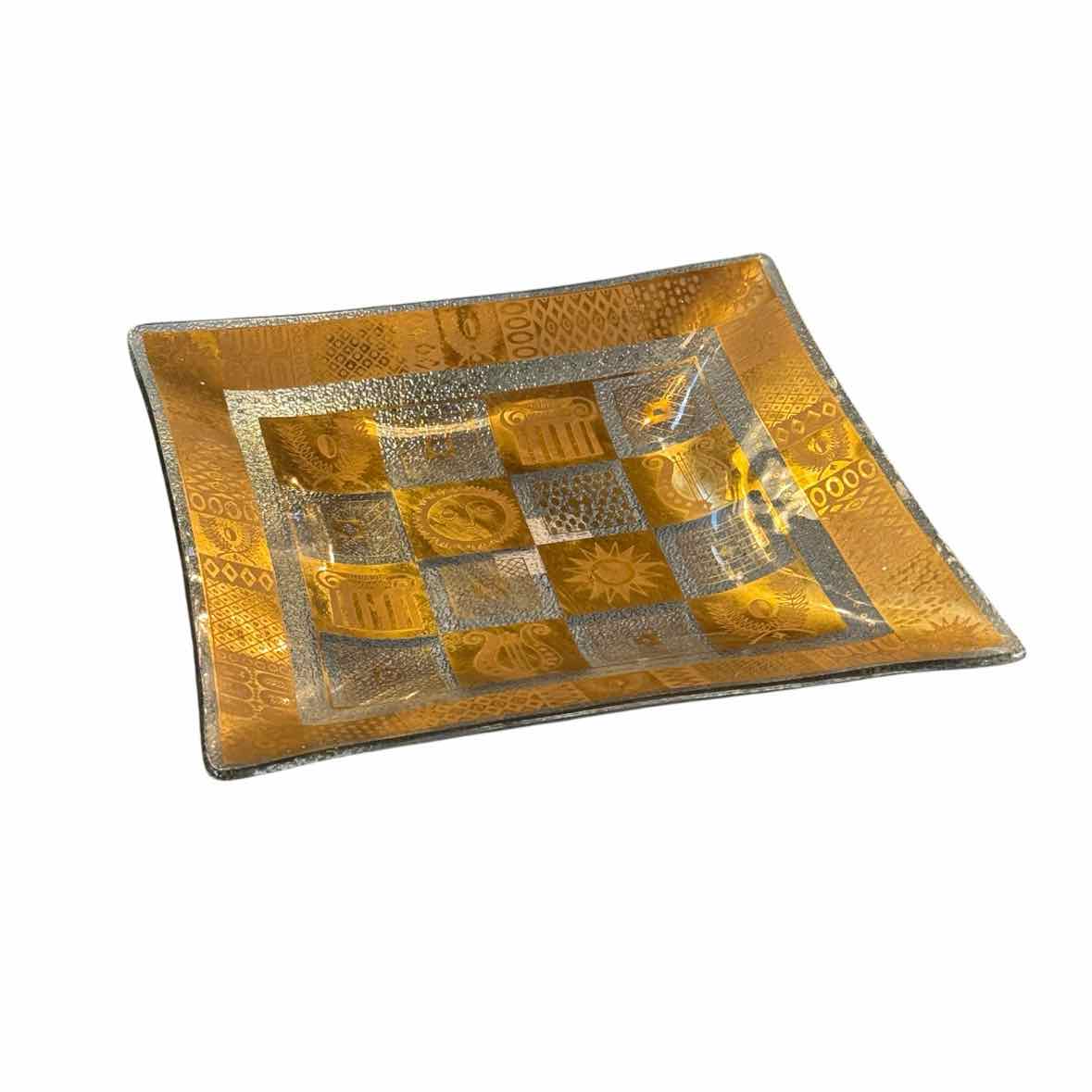 8" Square Glass/Gold Plate