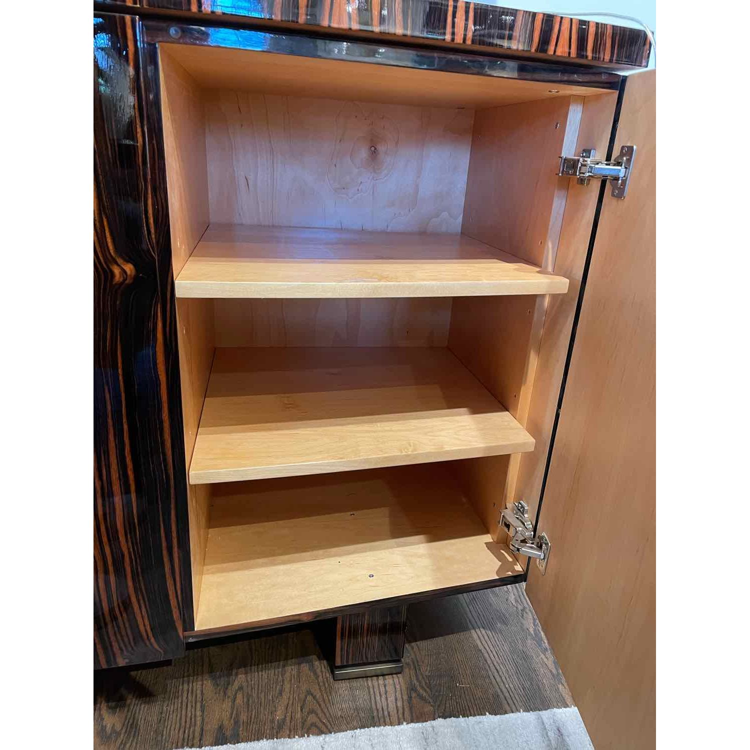 Custom Polished Macassar Ebony Bowed Front Buffet w/ Bronze Pulls - colletteconsignment.com