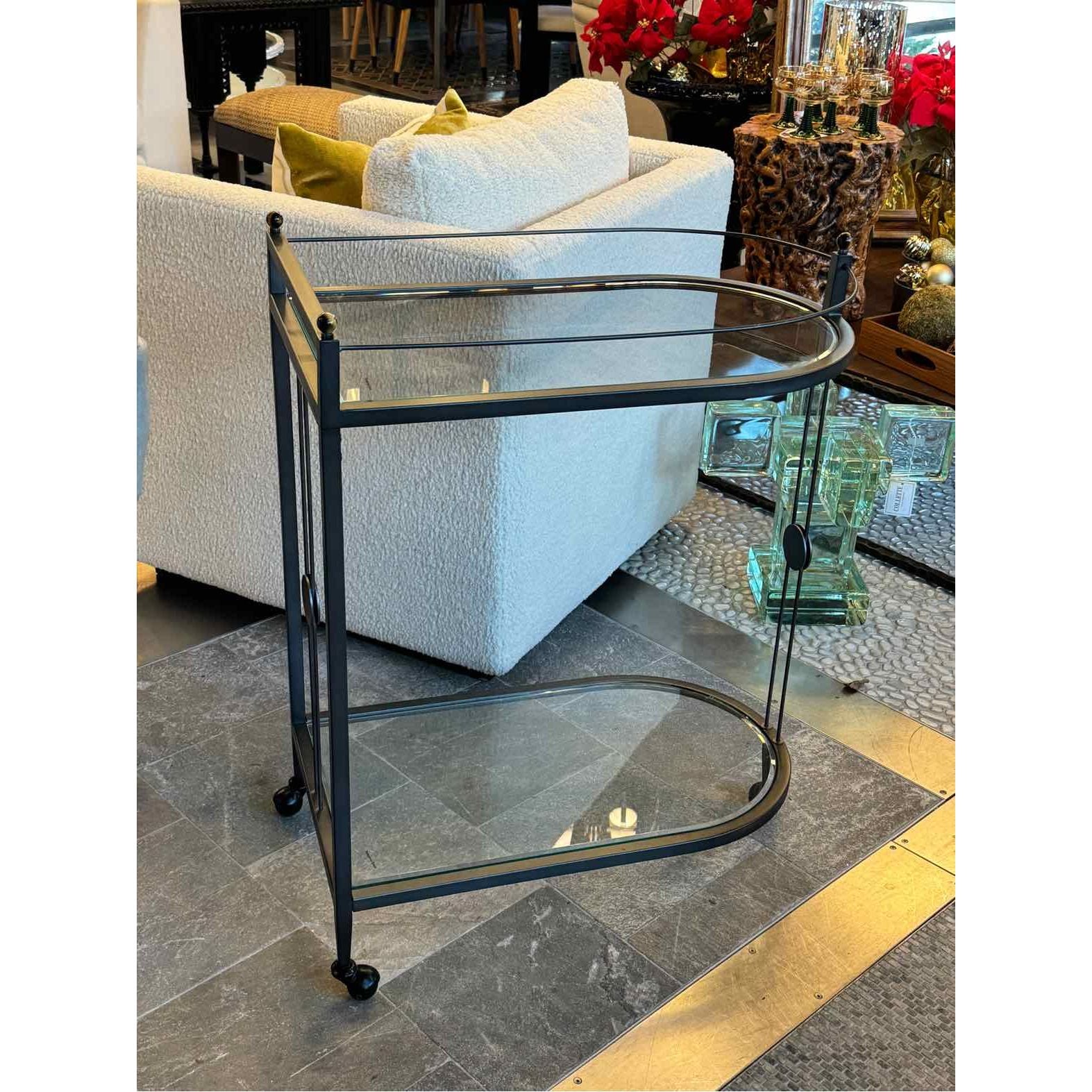 Open House Black Metal Bar Cart w/ 2 Glass Shelves
