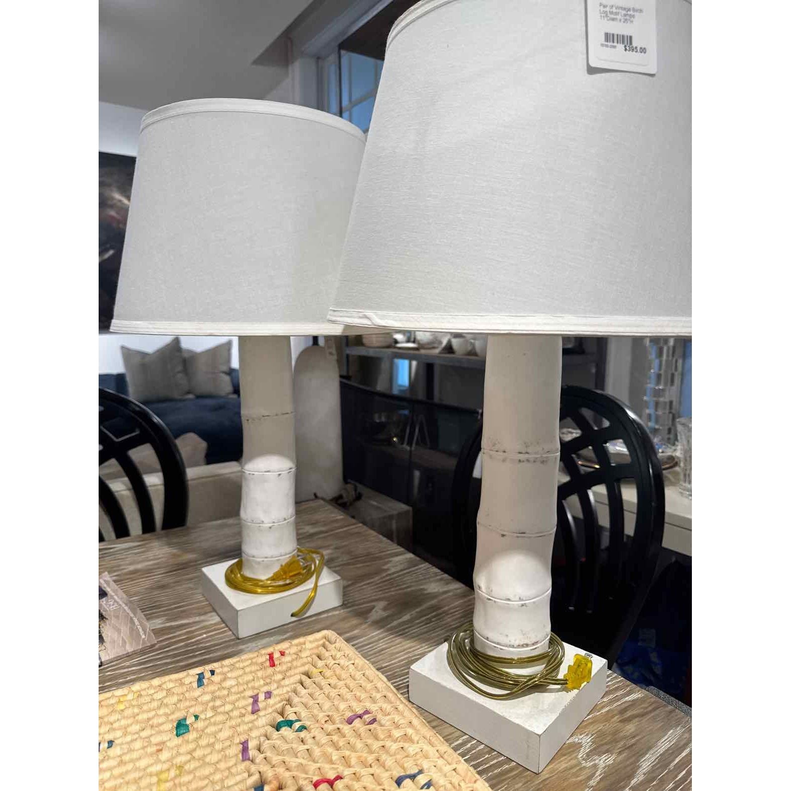 Pair of Vintage Birch Log Motif Lamps 11"Diam x 25"H - colletteconsignment.com