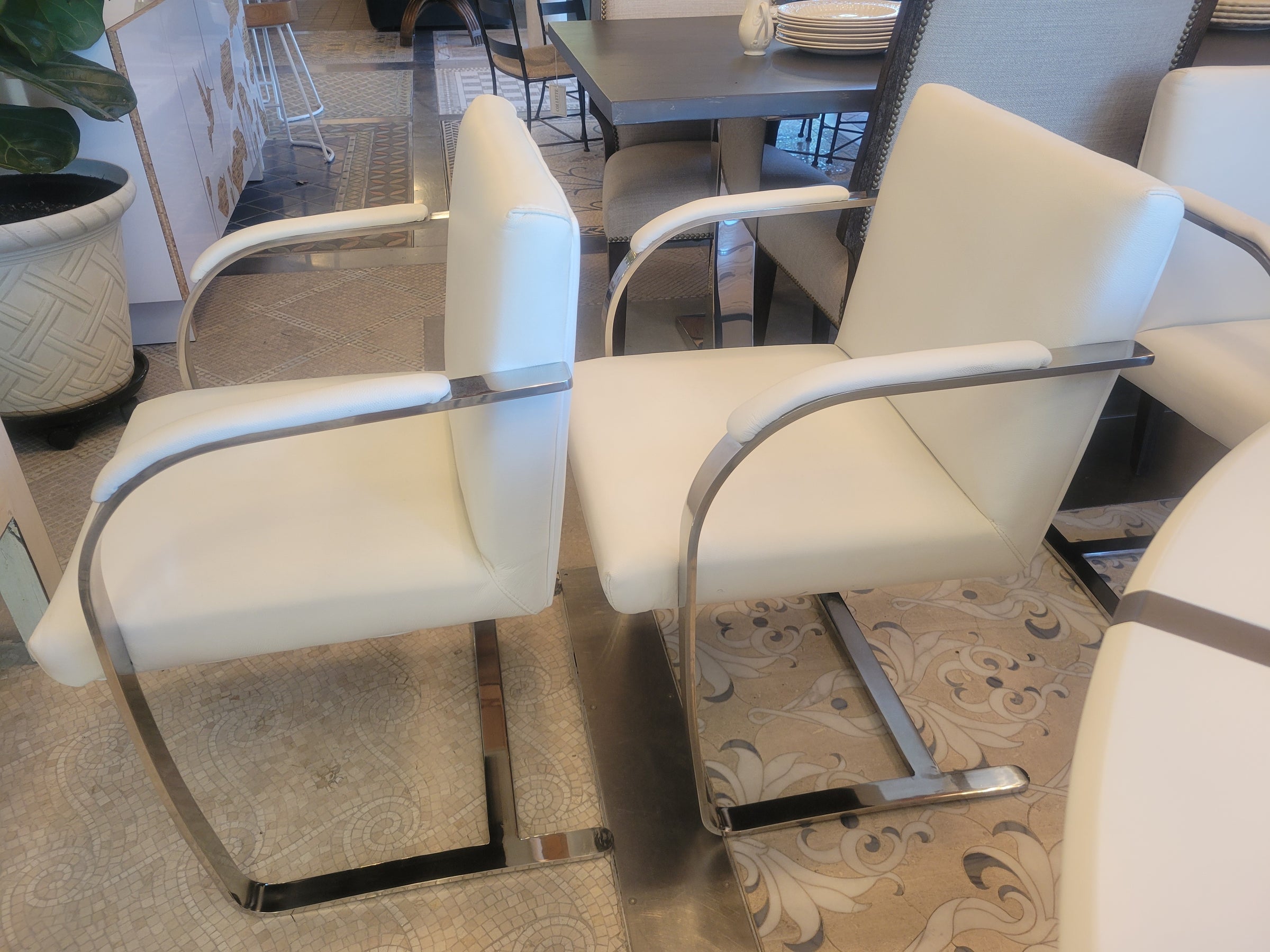 SET of 8 Leather & Chrome BRNO Dining Chairs by Ludwig Mies van der Rohe (AS IS)