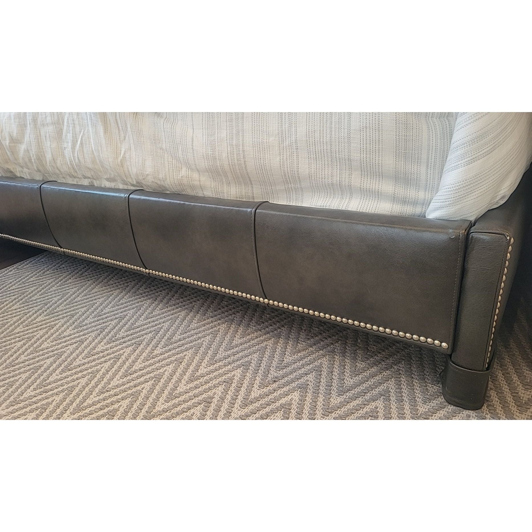 King-Sized 'Lianna' Tufted Charcoal Leather Bed Frame by Ethan Allen