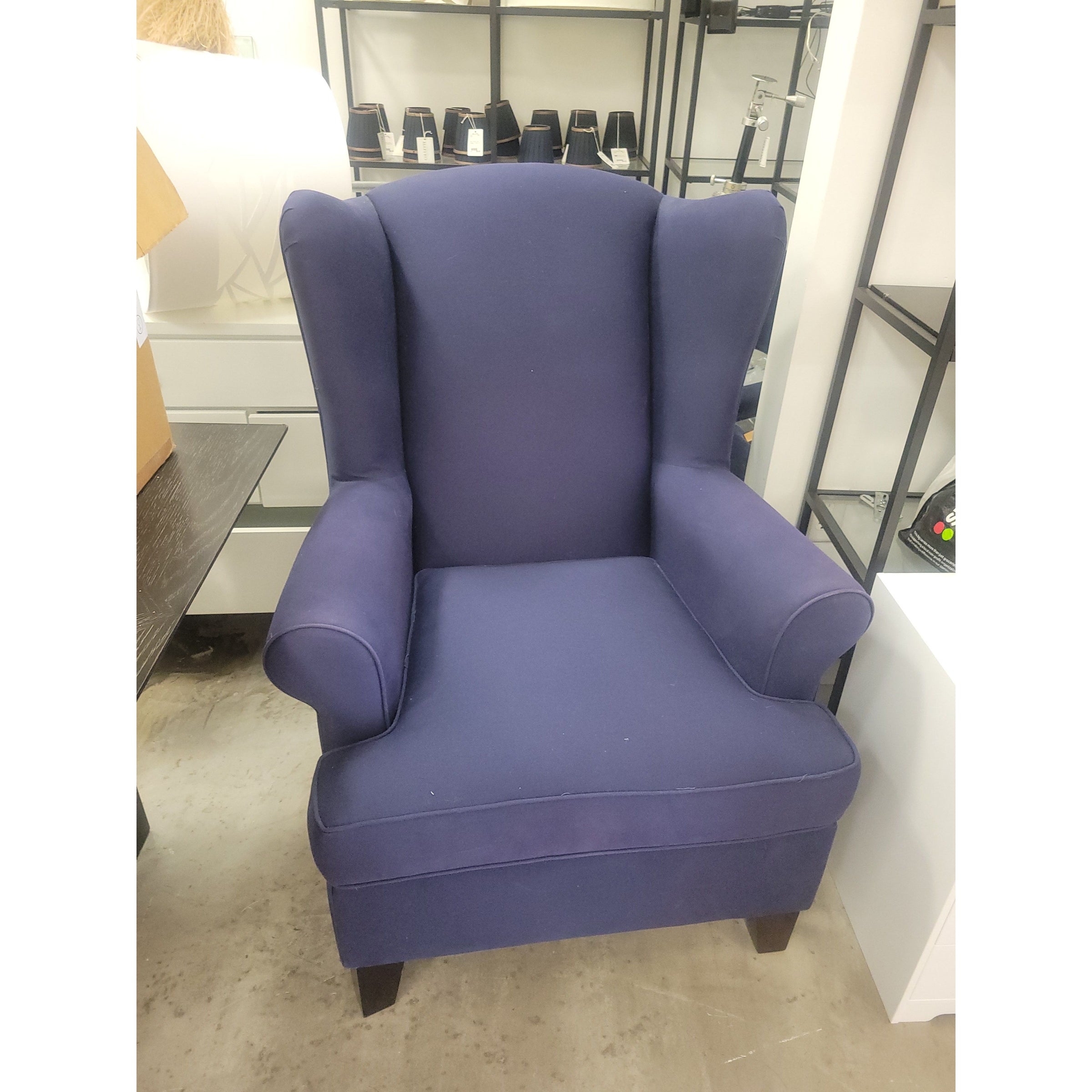 Indigo Wingback Arm Chair w/ Dark Wood Legs by PB - AS IS