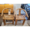 PAIR of Vintage Ming Style Wood Horseshoe Back Arm Chairs w/ Dragon Medallions