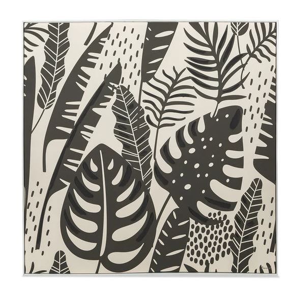 "Neutral Tropical Leaves" Digital Modern Art Print on Canvas