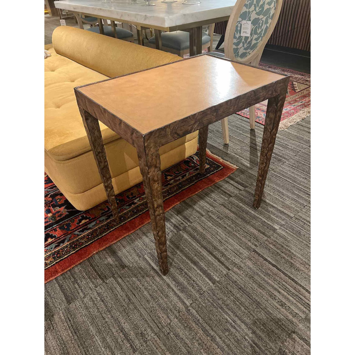 Metal & Leather Top Side Table