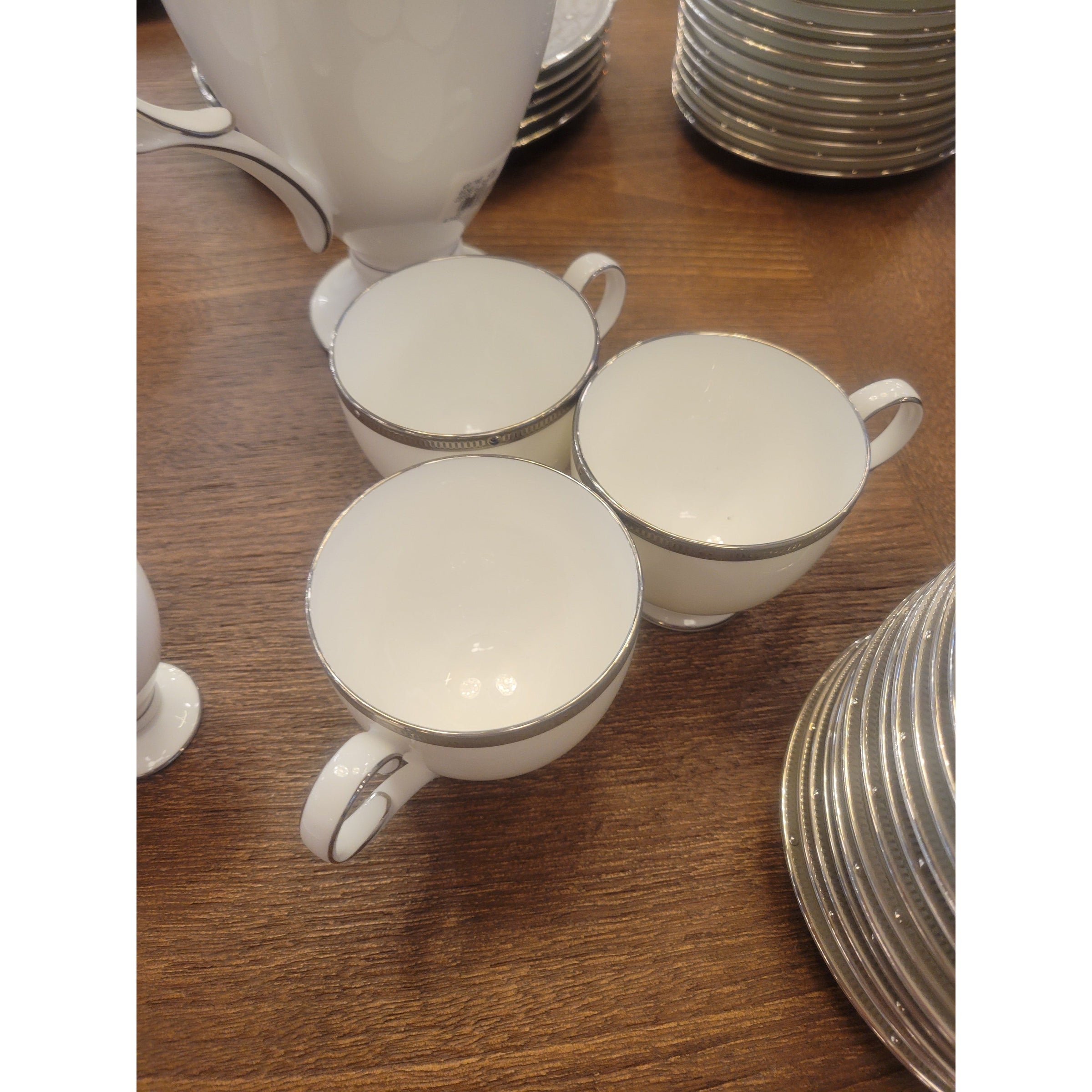 Set of 3 Coffee Cups, Noritake 'Rochelle' Platinum