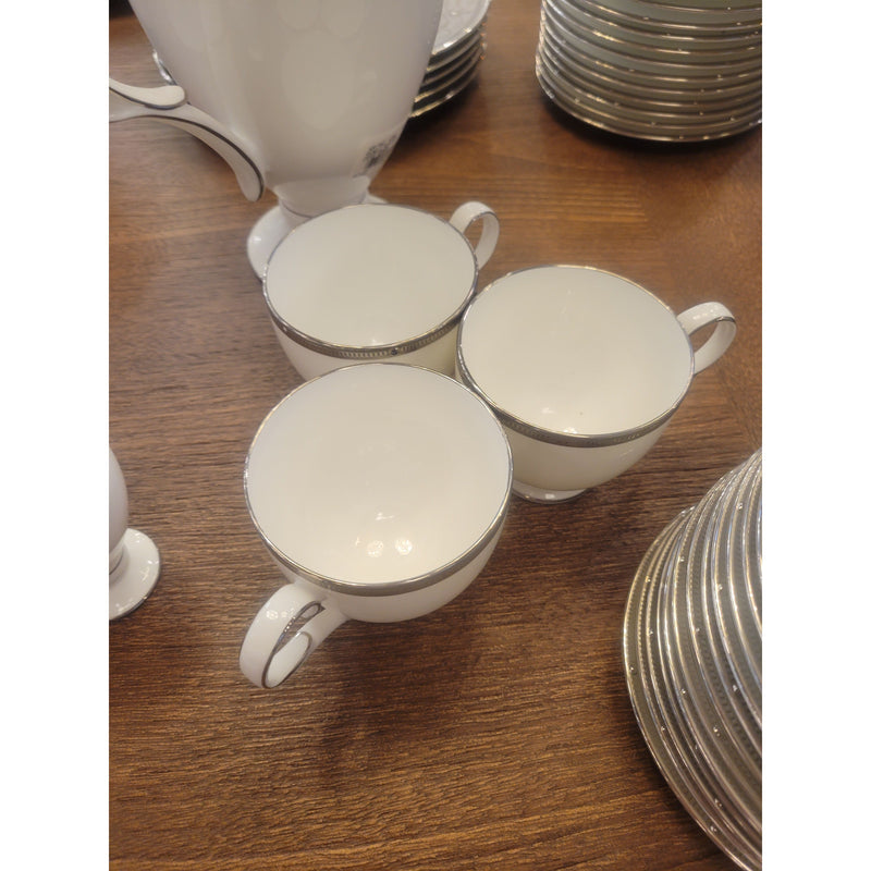 Set of 3 Coffee Cups, Noritake 'Rochelle' Platinum