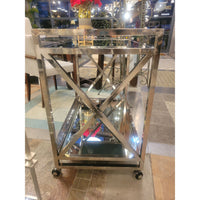 Polished Steel Bar Cart w/ Mirror Glass Shelves Attrib. to Moniker (As Is)