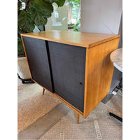 3-ft Mid-Century Maple Cabinet w/ Sliding Grasscloth Doors by Paul McCobb