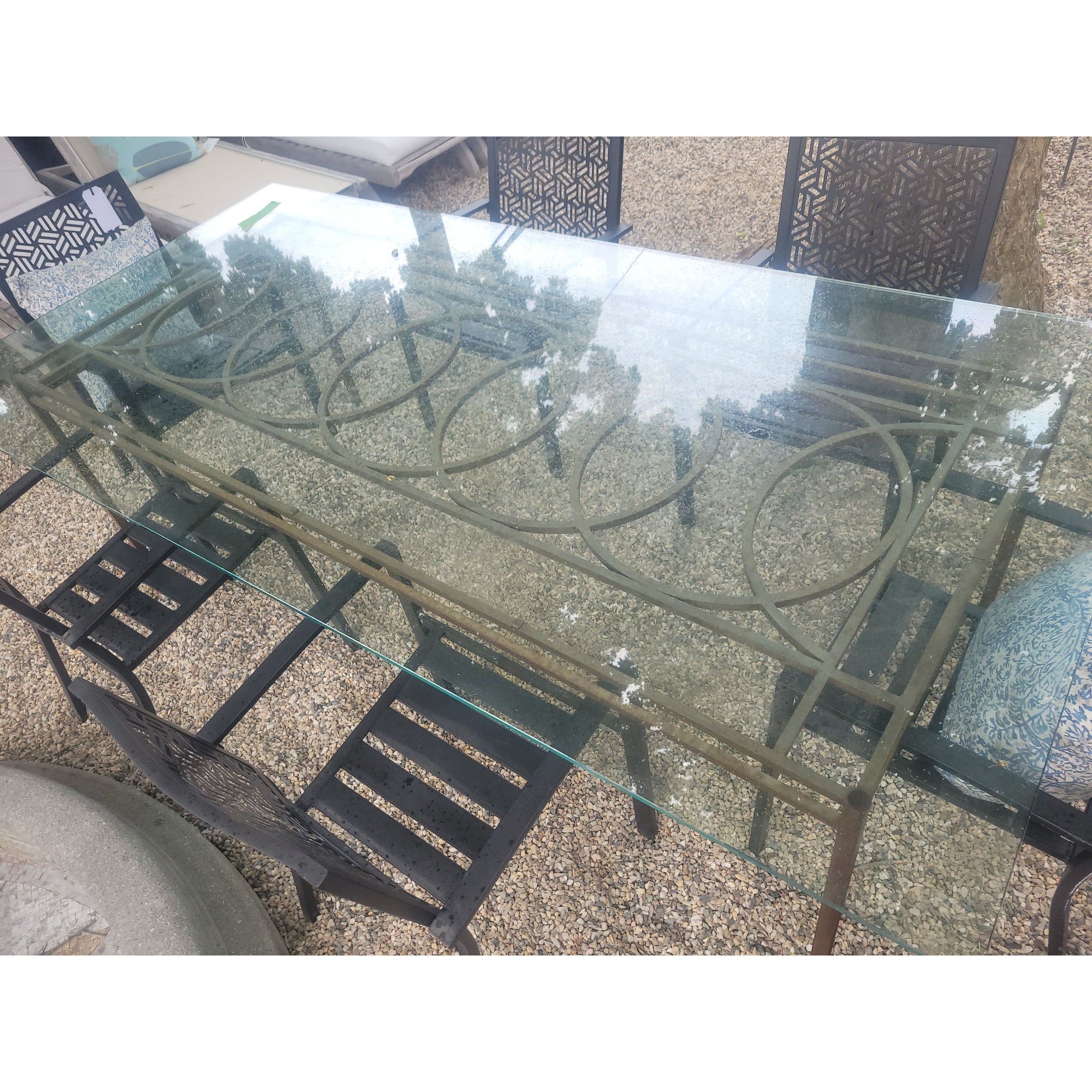 Wrought Iron Dining Table w/ 8-ft Rectangular Glass Top