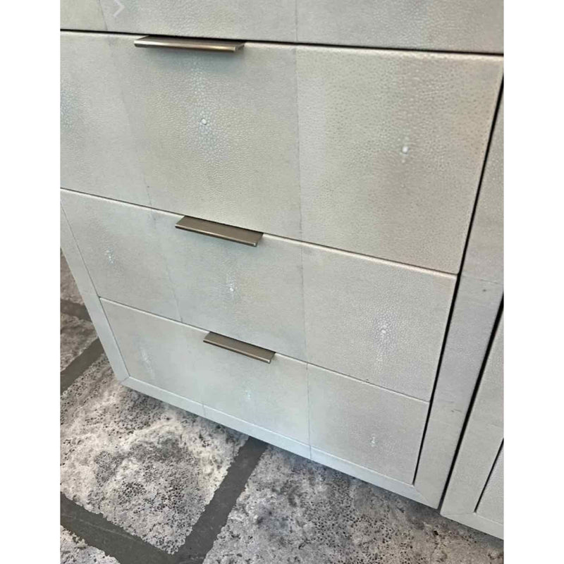 Pair of Shagreen Night Stands with Silver Resin Marble Top