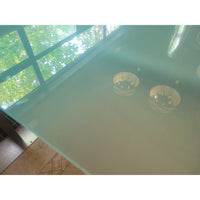Frosted Glass Extension Dining Table on Wood Veneer Legs (AS IS) - colletteconsignment.com