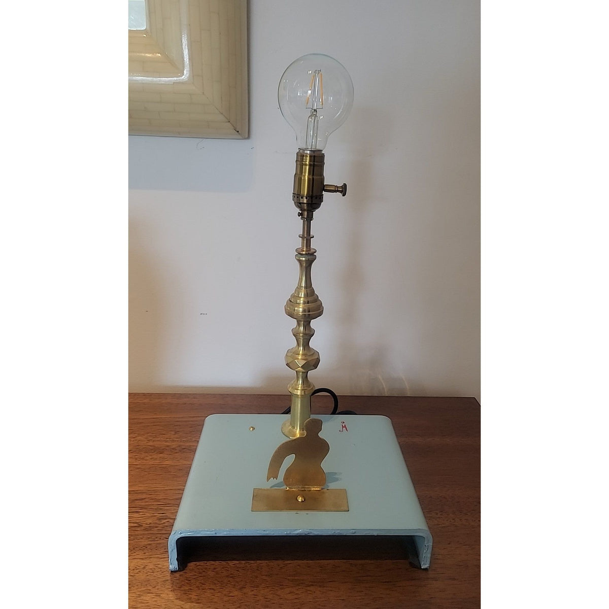 PAIR of Illuminations Cyan Painted Steel & Bronze Table Lamps by Oscar Molina