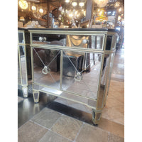 PAIR of Mirrored Glass Nightstands w/ Black Stone Tops (AS IS)