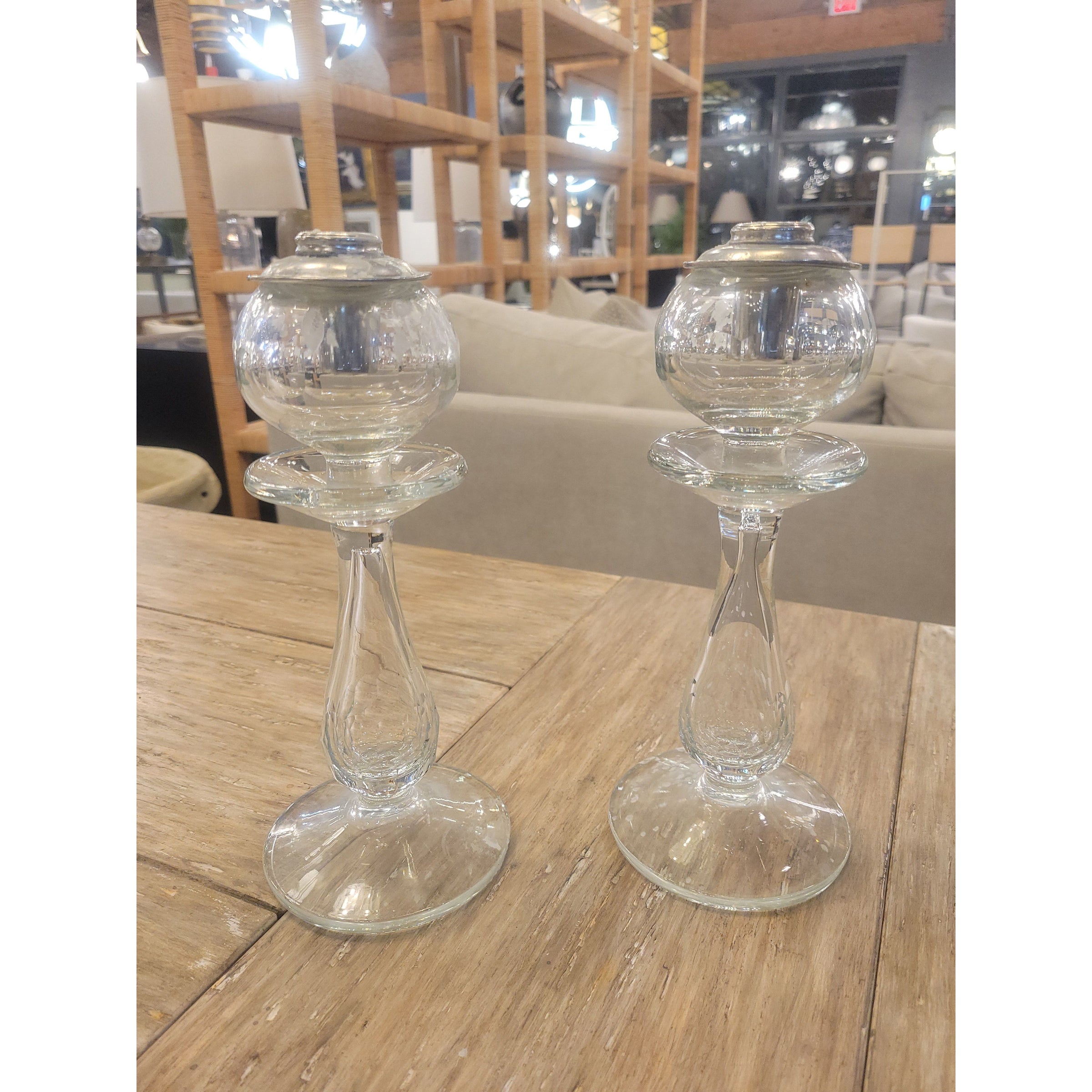 PAIR of Glass Globe Candle Sticks Attrib. to Pierre Deux