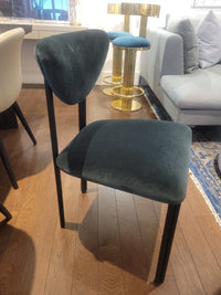 Custom Dark Green Performance Velvet Chairs w/ Black Steel Legs