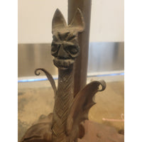 SET of Vintage Fireplace Accessories: 2 Dragon Andirons, 2 Log Supports, 1 Brush