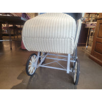 Vintage White Wicker Pram Carriage w/ Blue Fabric Interior (AS IS)