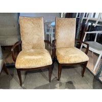 PAIR of Yellow Velvet Armchairs w/ Walnut Panel Backs by Baker