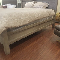 King-Sized Graywash Oak Farmhouse Platform Bed Frame (AS IS)