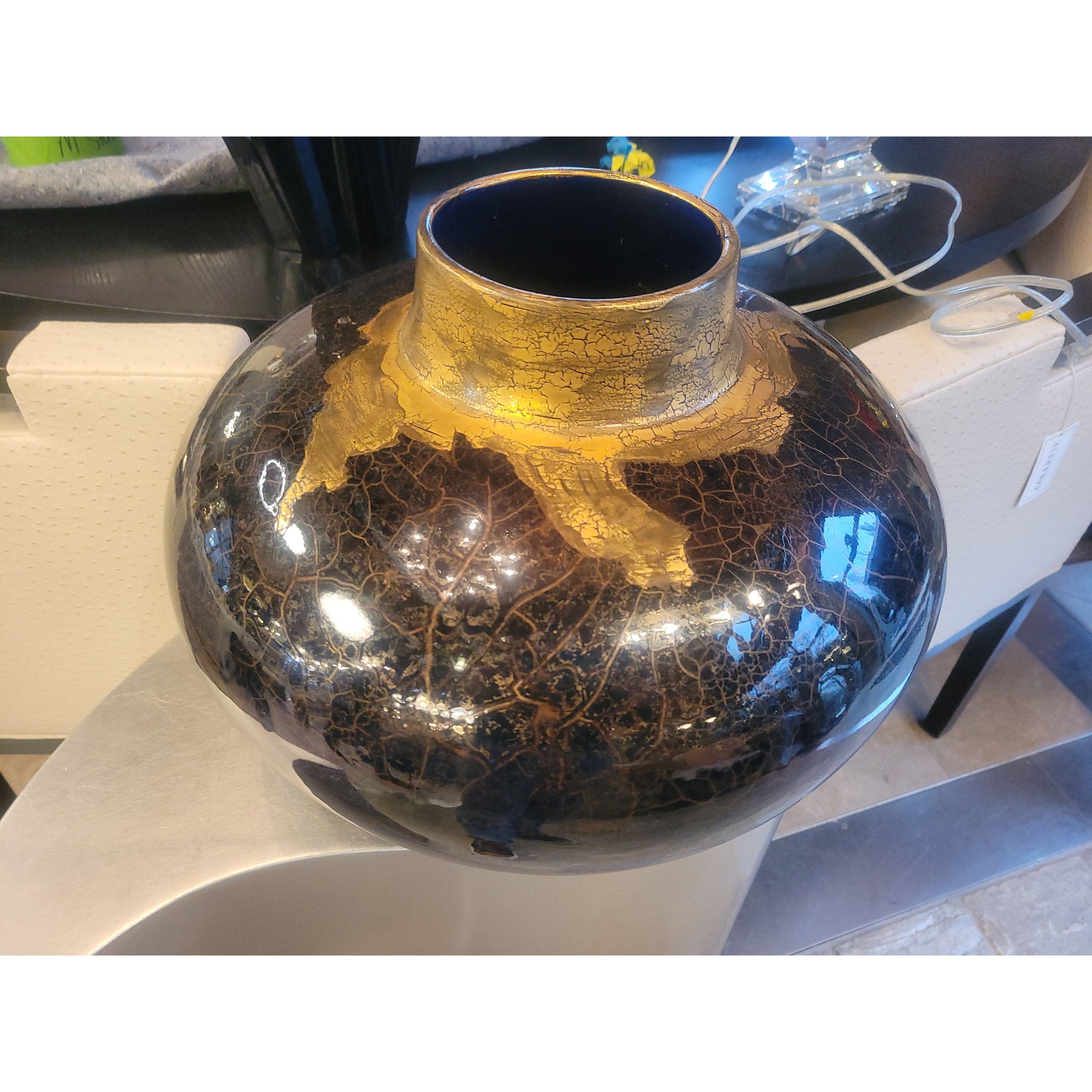 Rare Vintage Brown & Gold Leaf Ceramic Vase