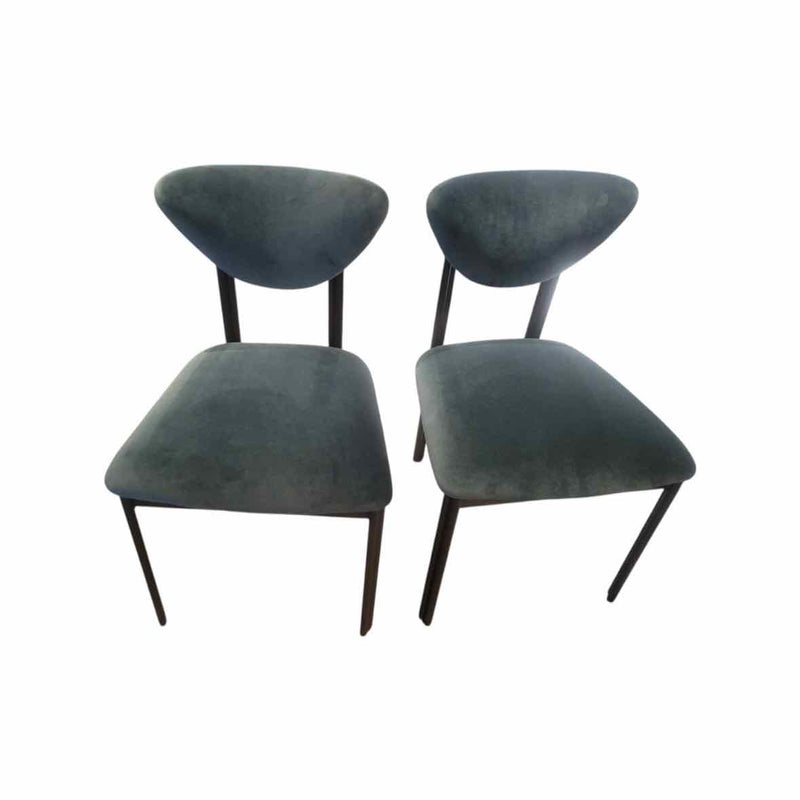 PAIR of Custom Dark Green Performance Velvet Chairs w/ Black Steel Legs