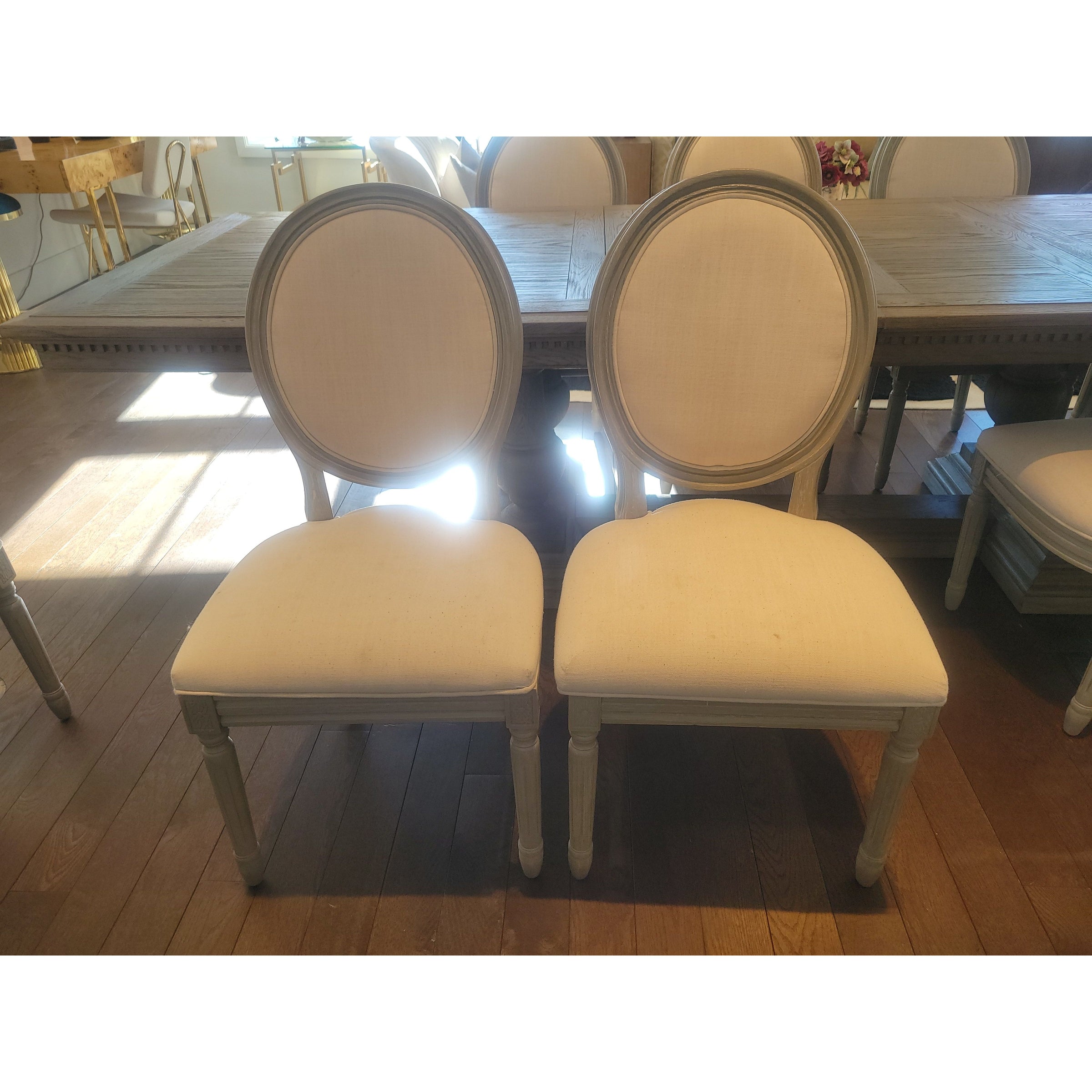 SET of 10 French Linen & Wood Round-Back Dining Chairs by Safavieh (AS IS) - colletteconsignment.com