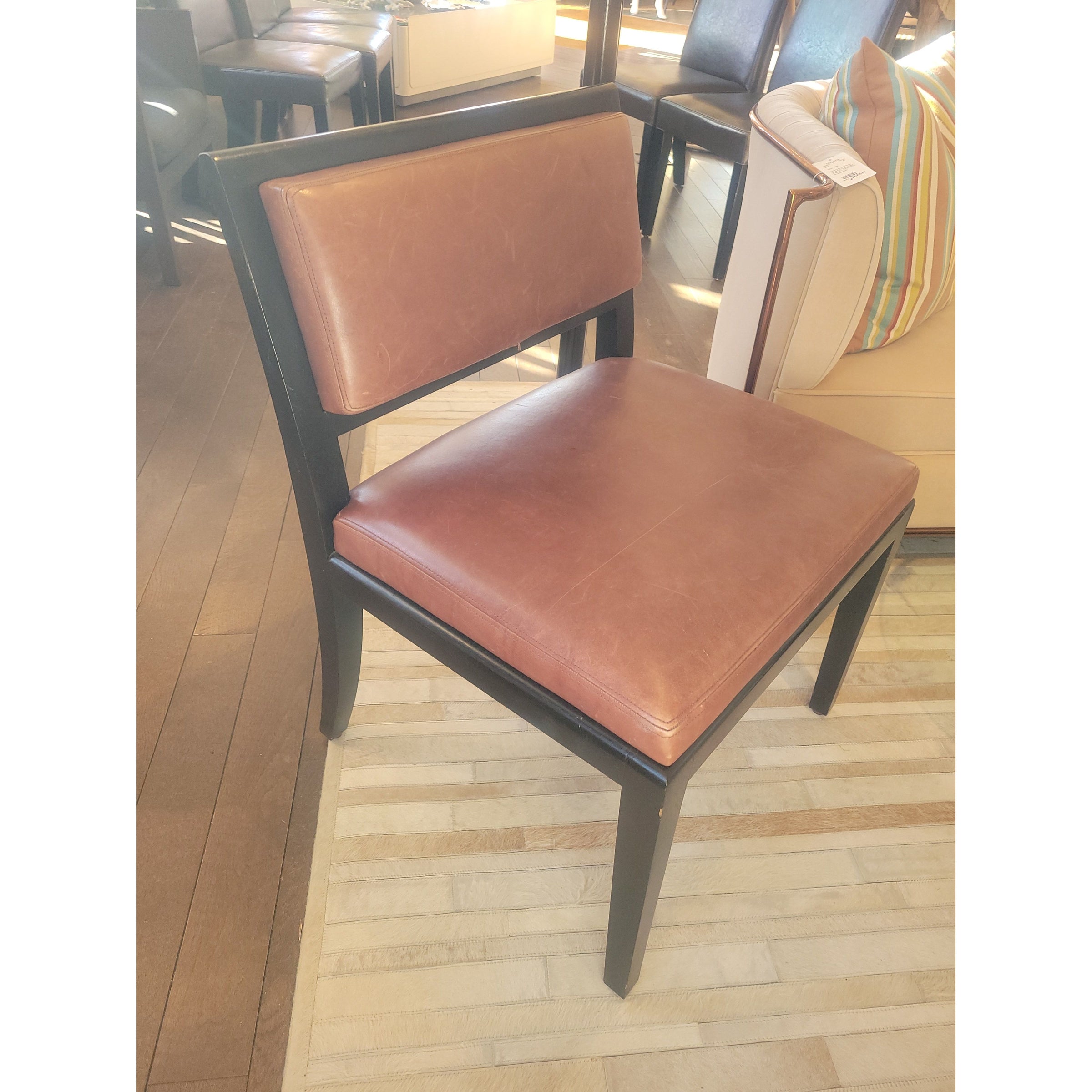 PAIR of Brown Leather & Dark Wood Chairs
