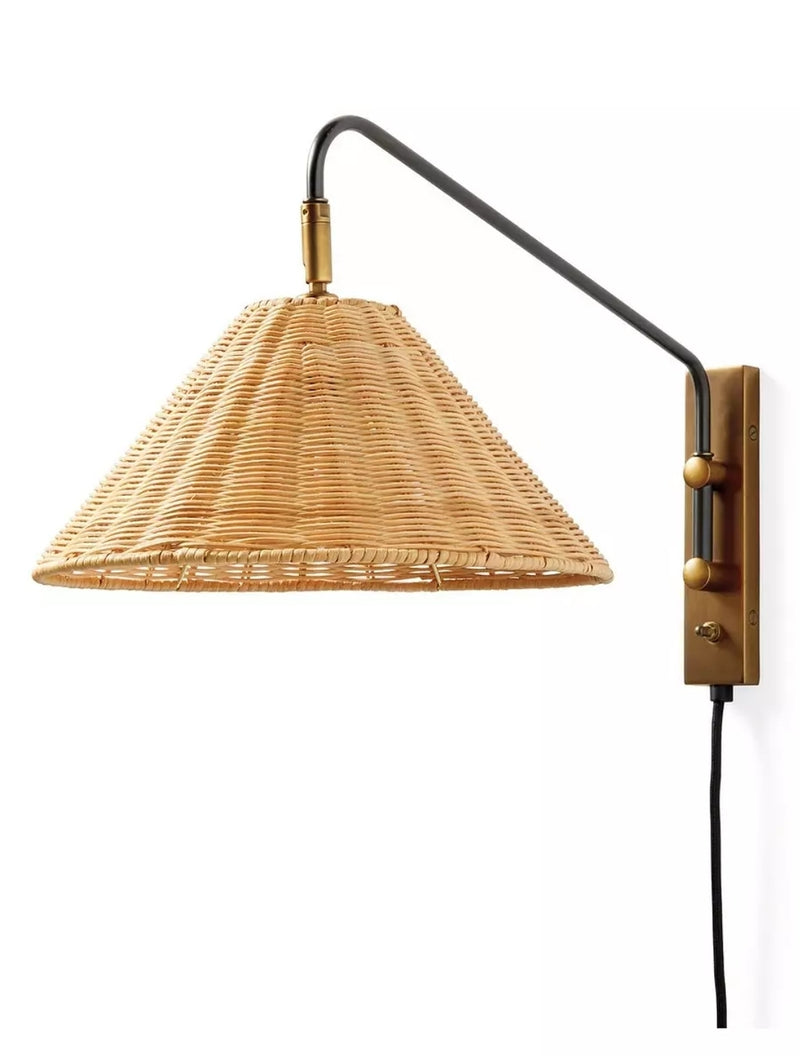 Flynn Sconce w/ Wicker Shade & Brass Finish by Serena & Lily