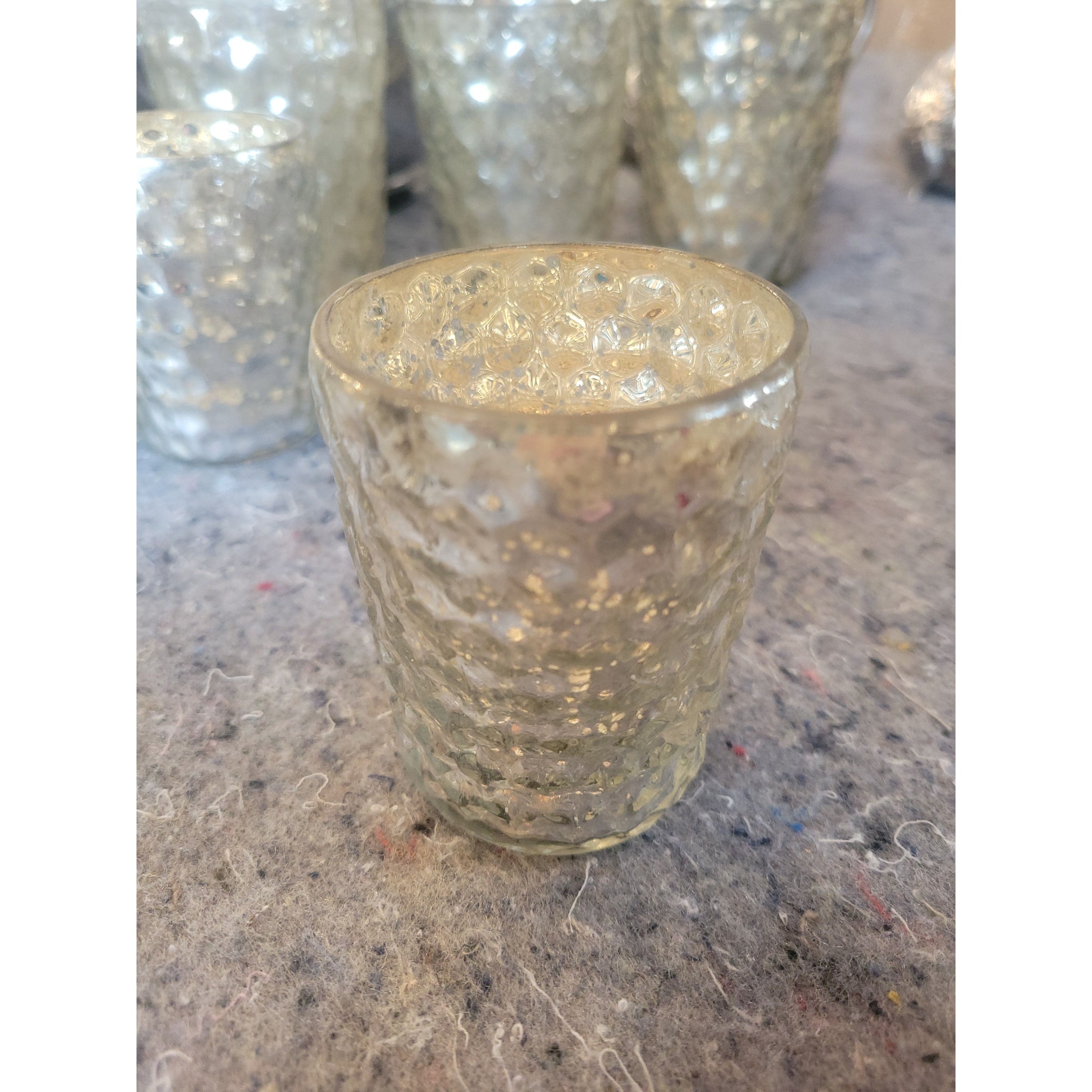 Pair of Small Hexagonal Mercury Glass Candle Holders