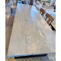 Custom European Painted Wood Dining Table on Metal Base - colletteconsignment.com