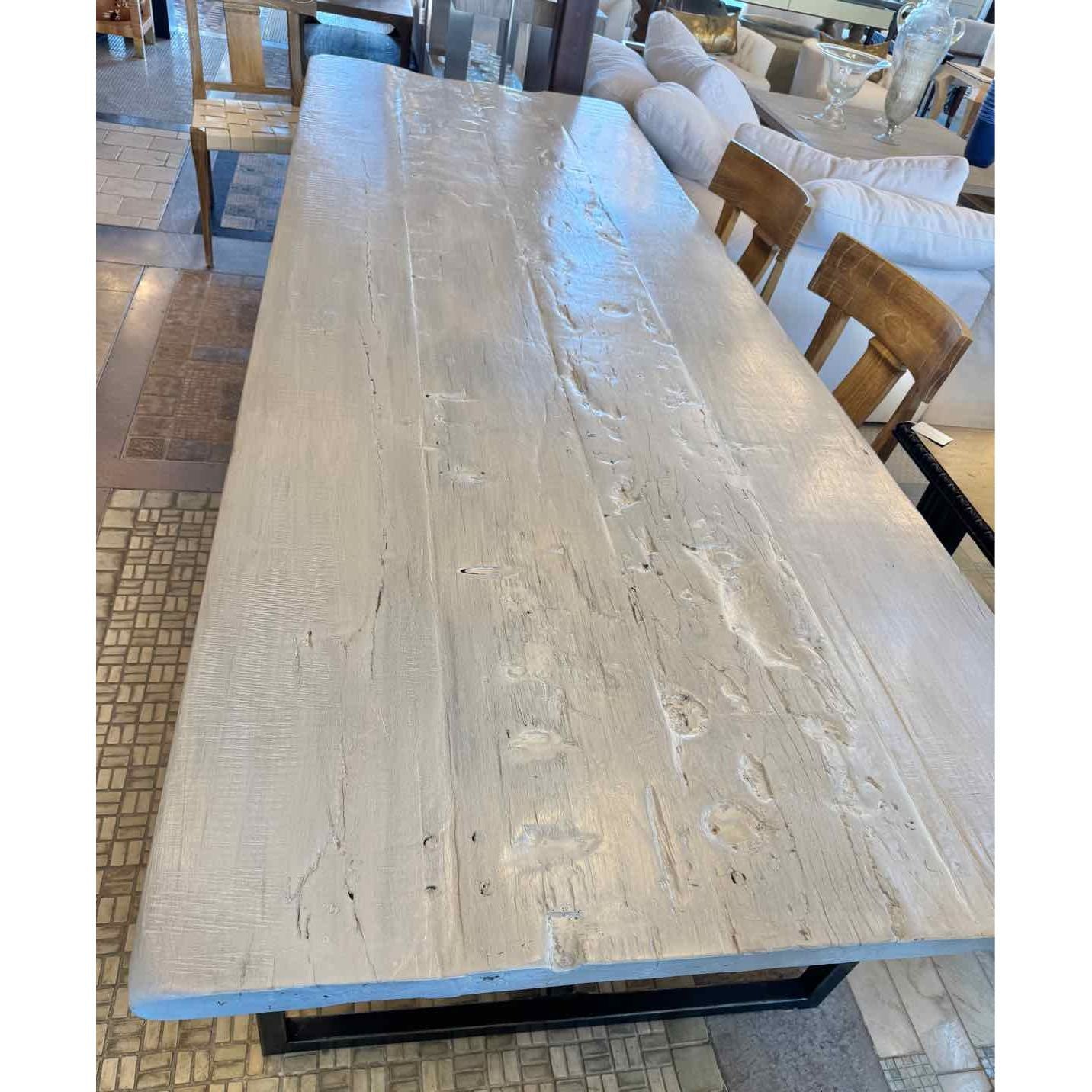 Custom European Painted Wood Dining Table on Metal Base - colletteconsignment.com