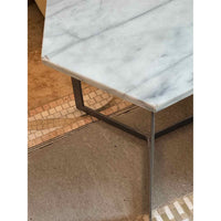 White Marble Hexagon Side Table on Metal Base - AS IS - colletteconsignment.com
