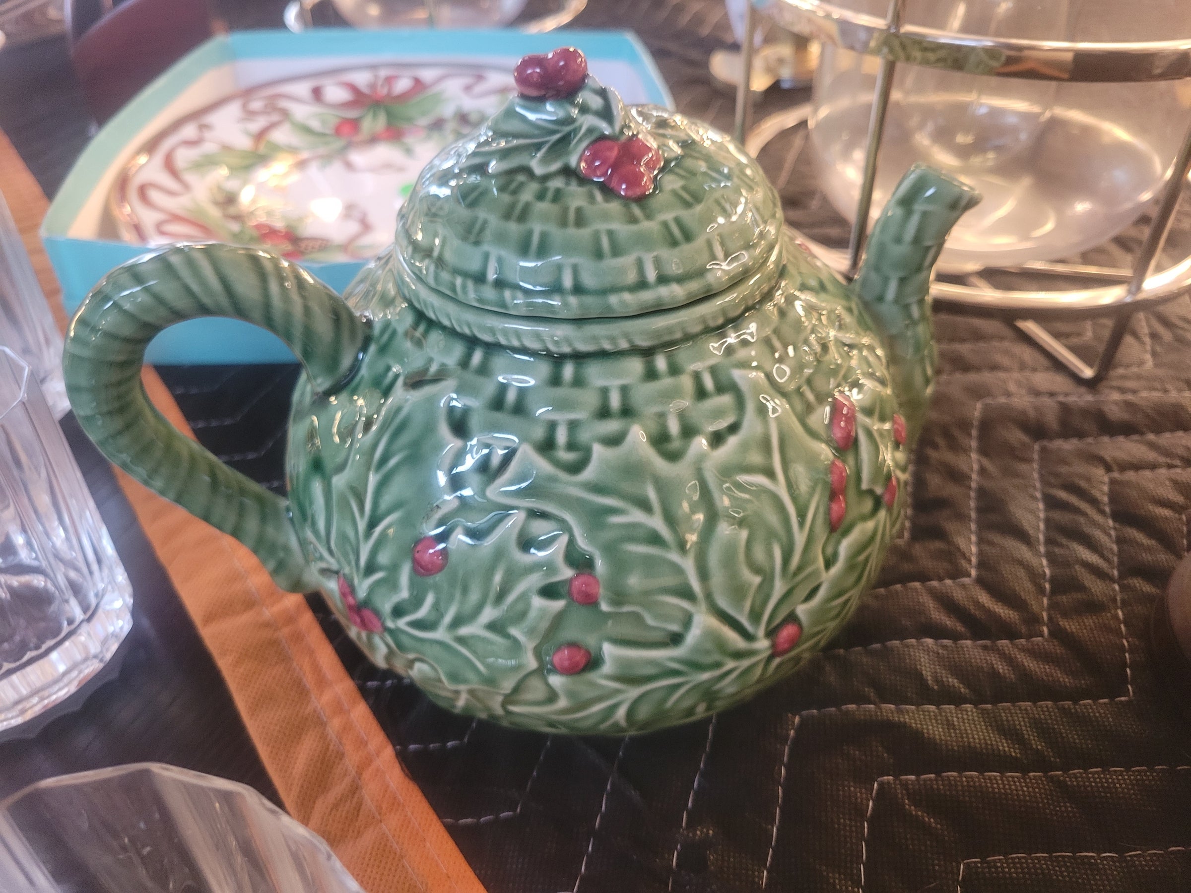 Holly Ceramic Teapot by Bordallo Pinheiro