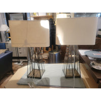 PAIR of Vintage Brass & Glass Cage Table Lamps (AS IS) - colletteconsignment.com