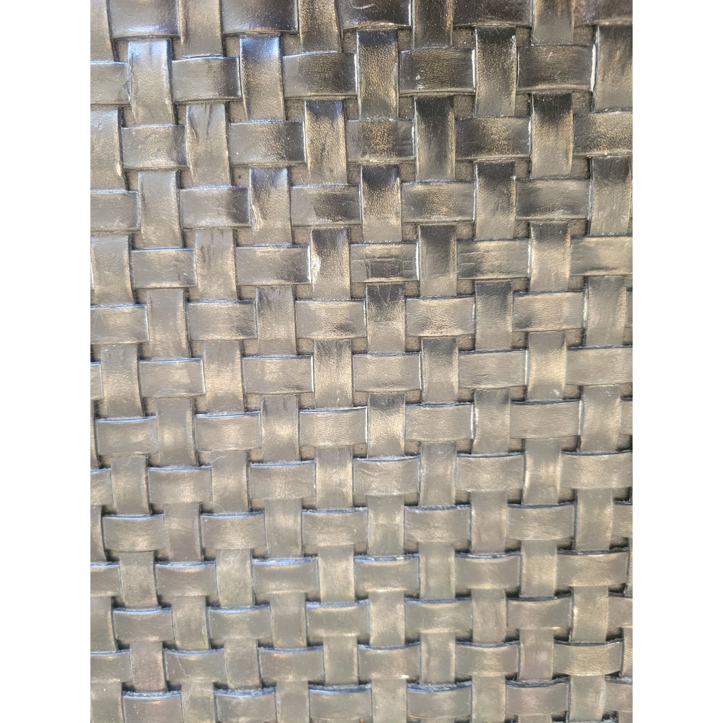 Woven Leather Bench on Dark Wood Legs