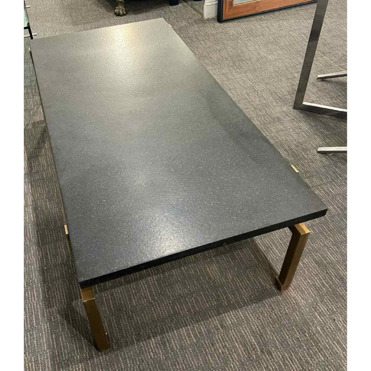 Stone Top Coffee Table w/ Brass Legs by Ballard - colletteconsignment.com