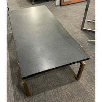 Stone Top Coffee Table w/ Brass Legs by Ballard - colletteconsignment.com