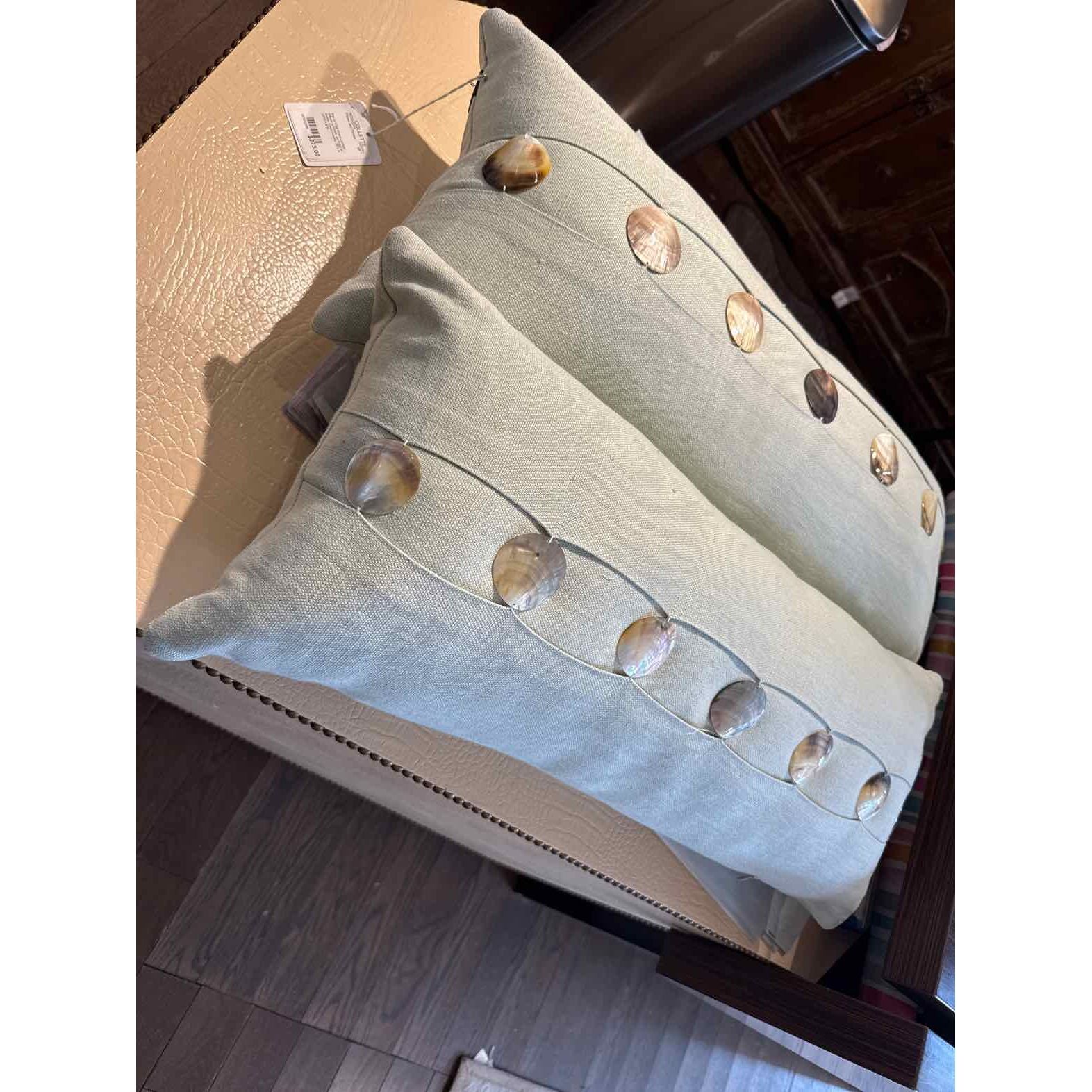 Mint Green Lumbar Pillow w/ Shells & Down Insert - colletteconsignment.com