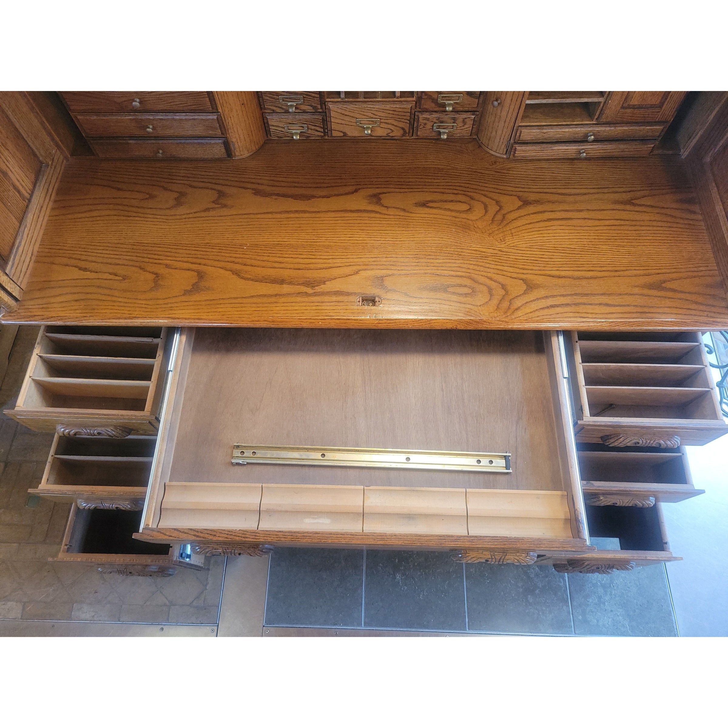 Early 20th C Edwardian Oak Roll Top Desk