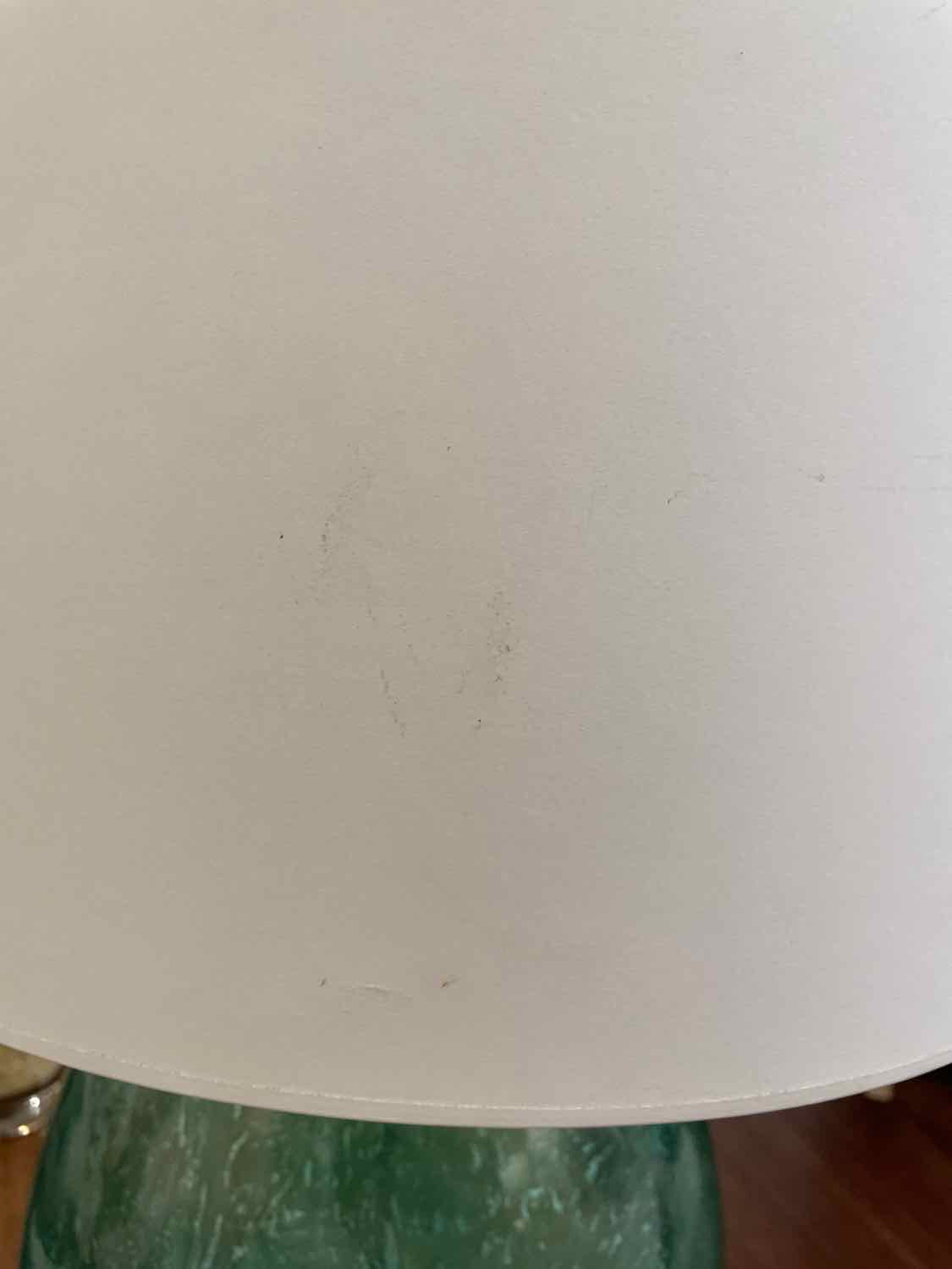 Green Glass Table Lamp on Acrylic Base w/ White Shade