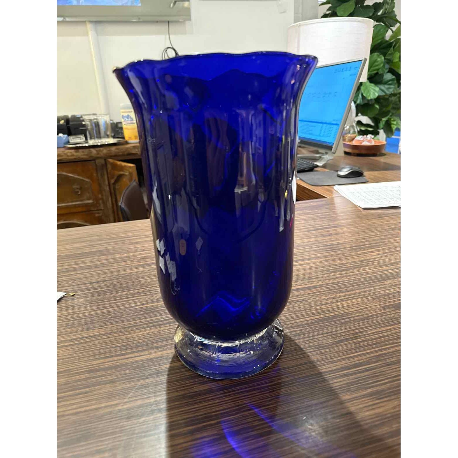 Blue Glass Hurricane, 12"H x 7"Dia