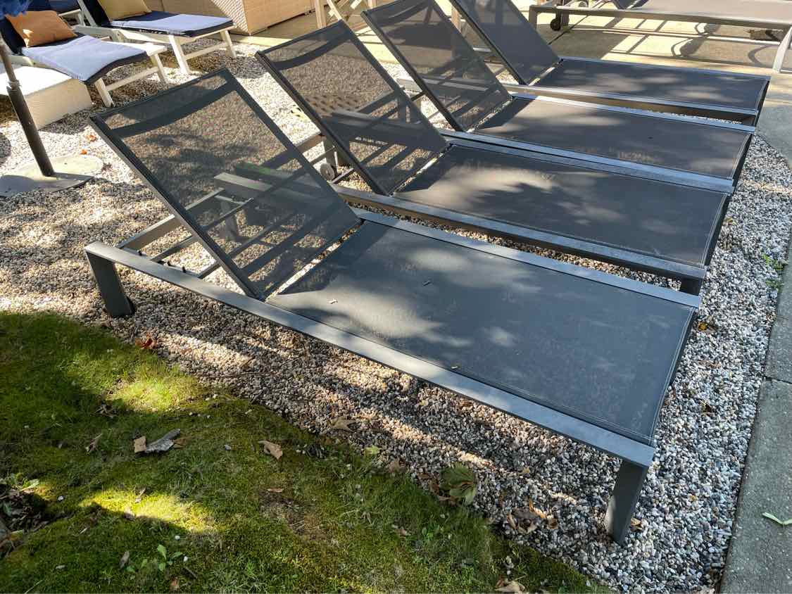 PAIR of Gray Mesh & Metal Outdoor Loungers by Life Outdoor Living (AS IS)