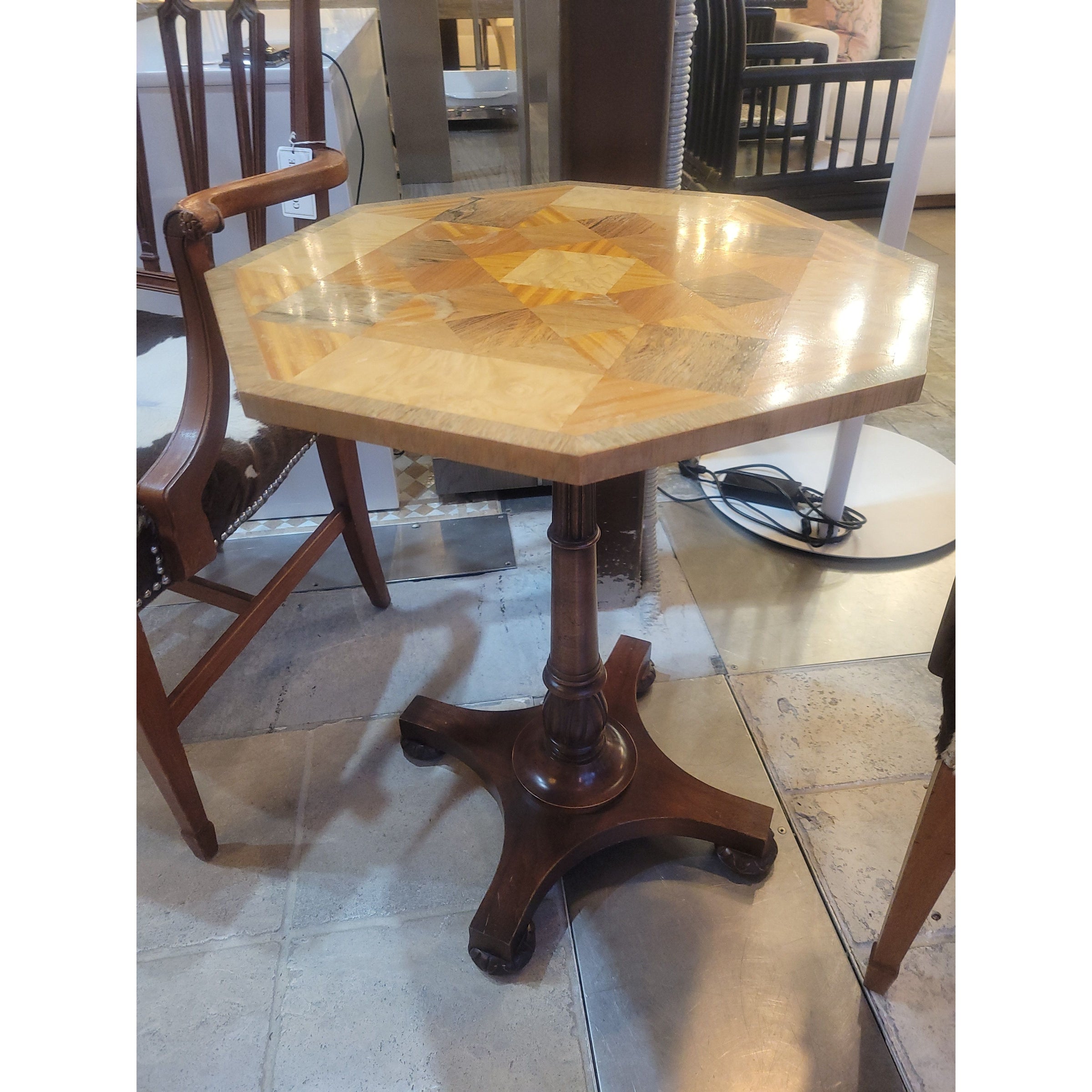 Octagonal Parquetry Side Table by Baker (As Is)